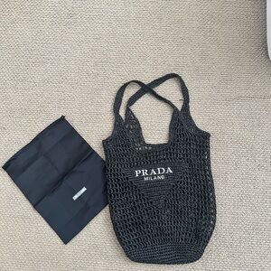Prada Black Raffia Tote Bag